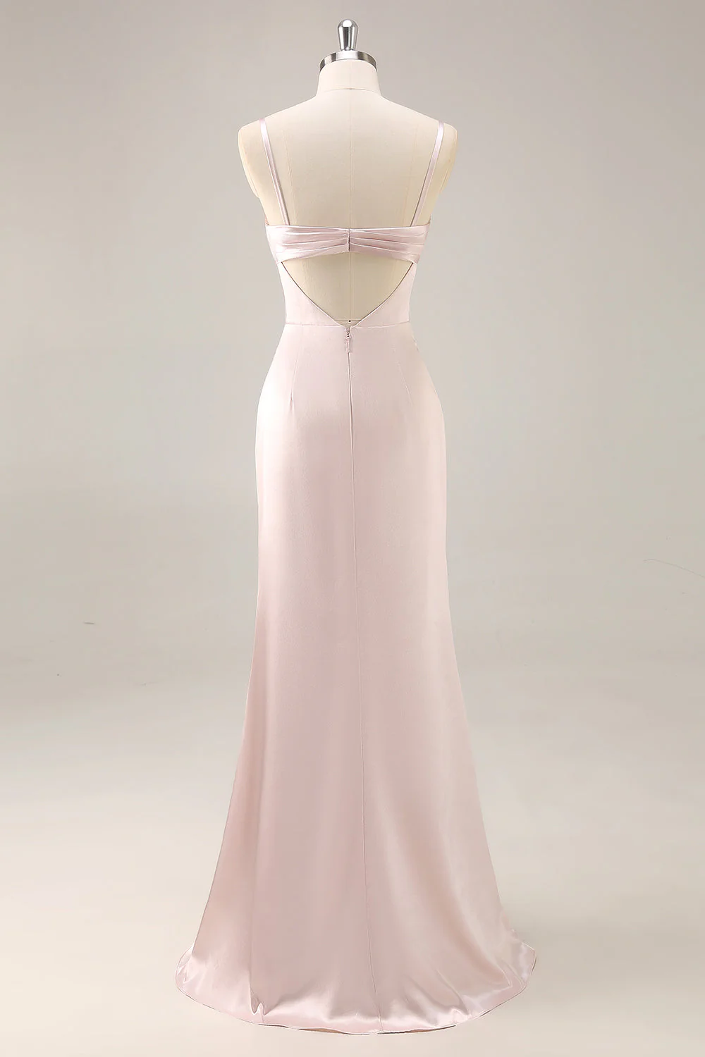 Candy rose satin sirène froncé longue robe de demoiselle d’honneur avec fente - Image 2
