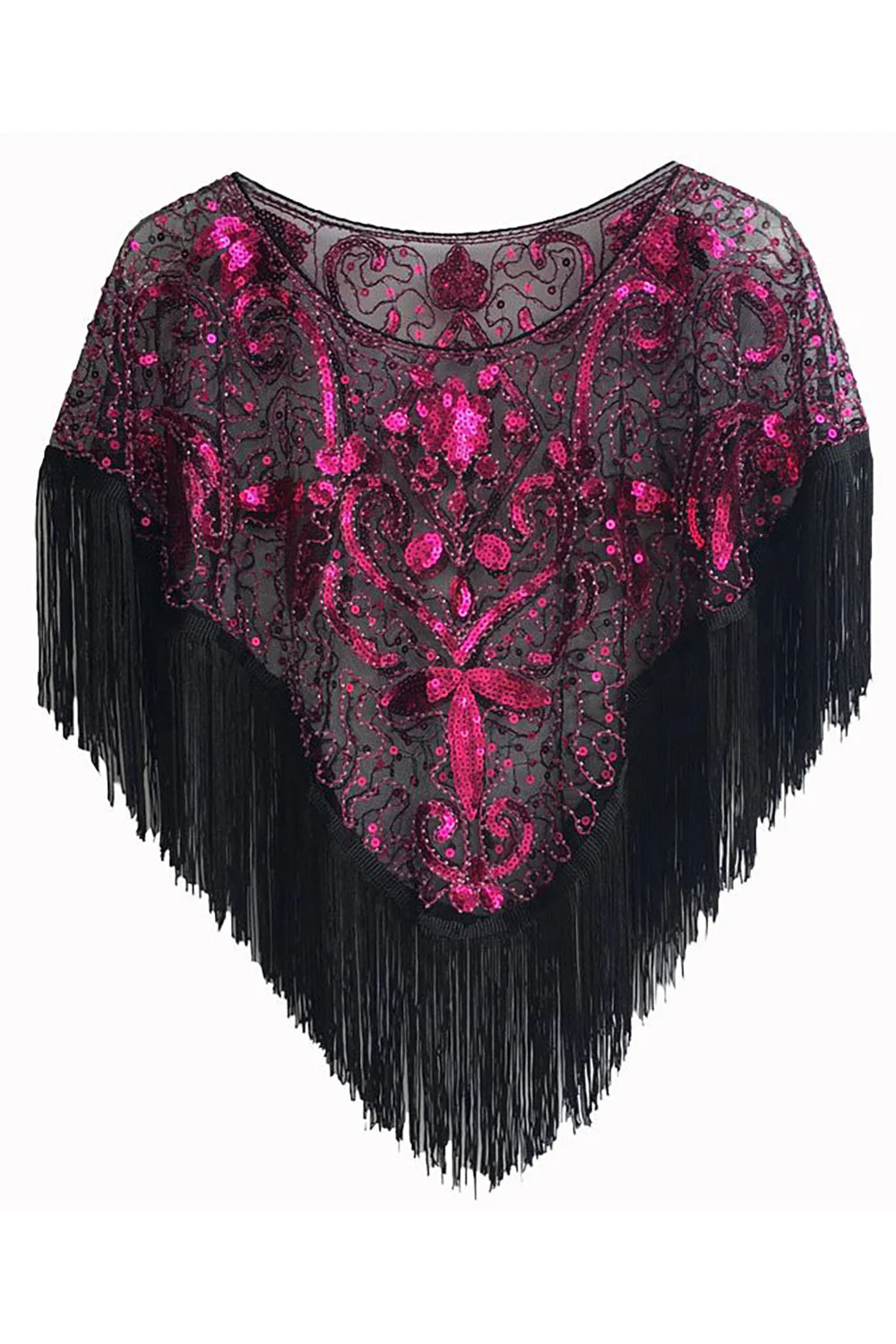 Cap à paillettes noir doré des années 1920 avec franges - Image 4