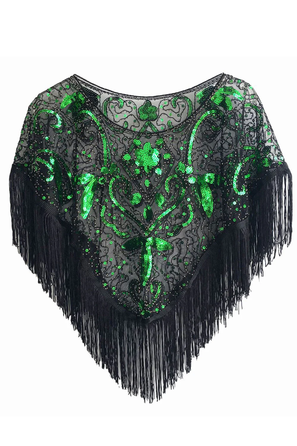 Cap à paillettes noir doré des années 1920 avec franges - Image 5