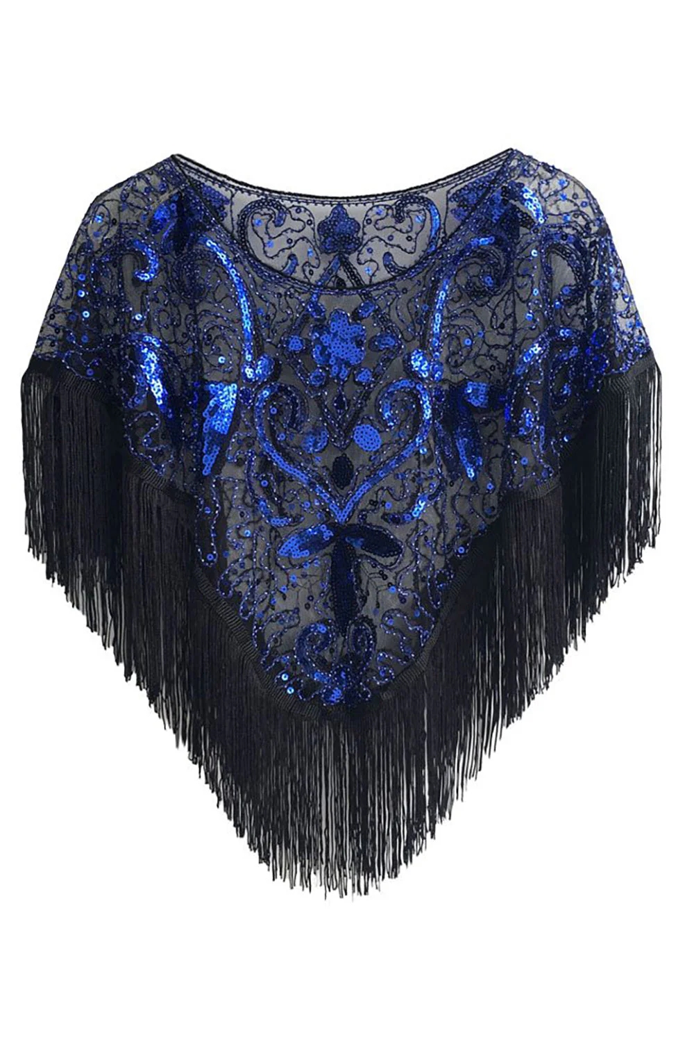 Cap à paillettes noir doré des années 1920 avec franges - Image 6