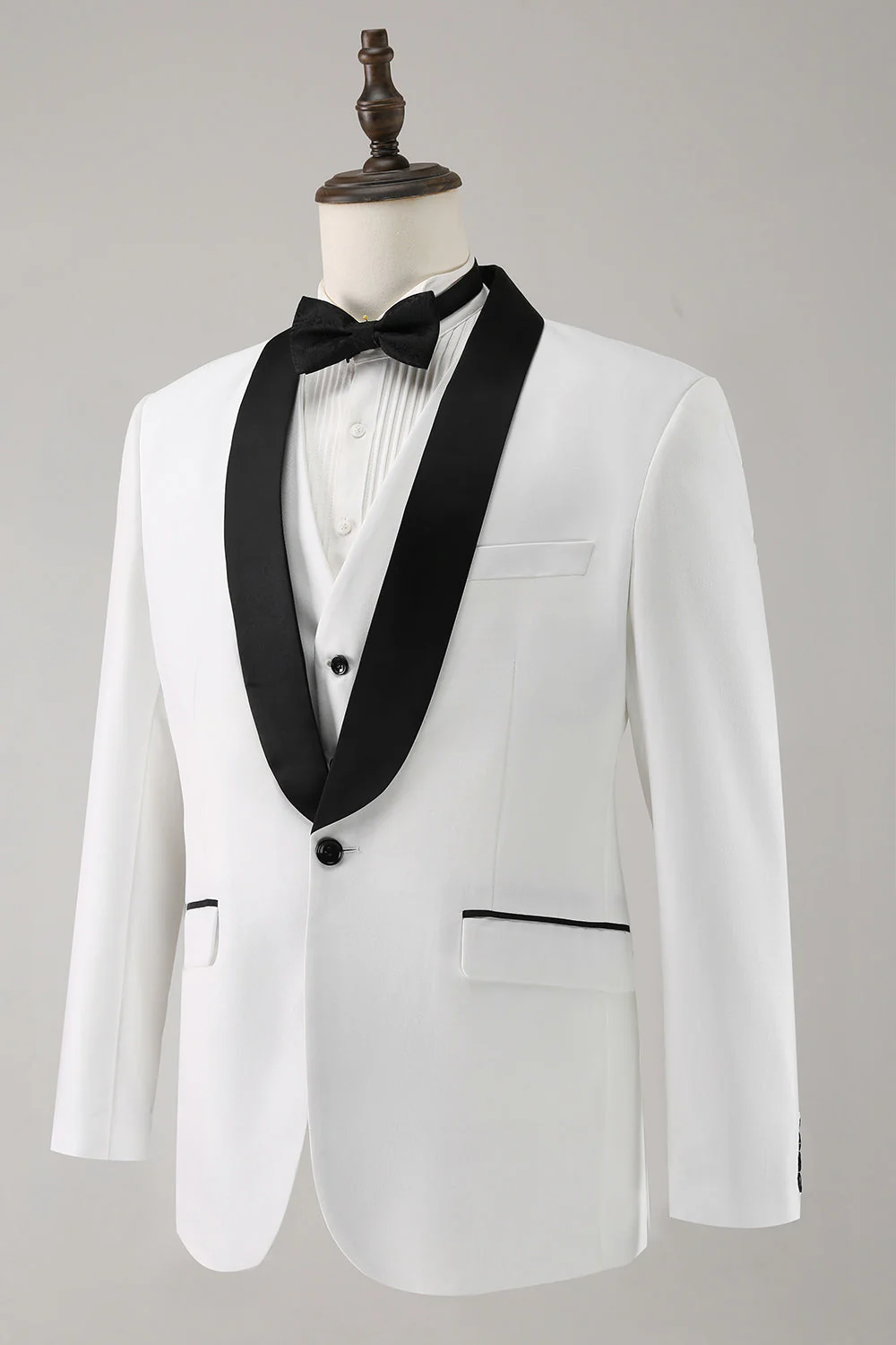 Châle blanc revers 3 pièces un bouton costumes de bal pour hommes - Image 3