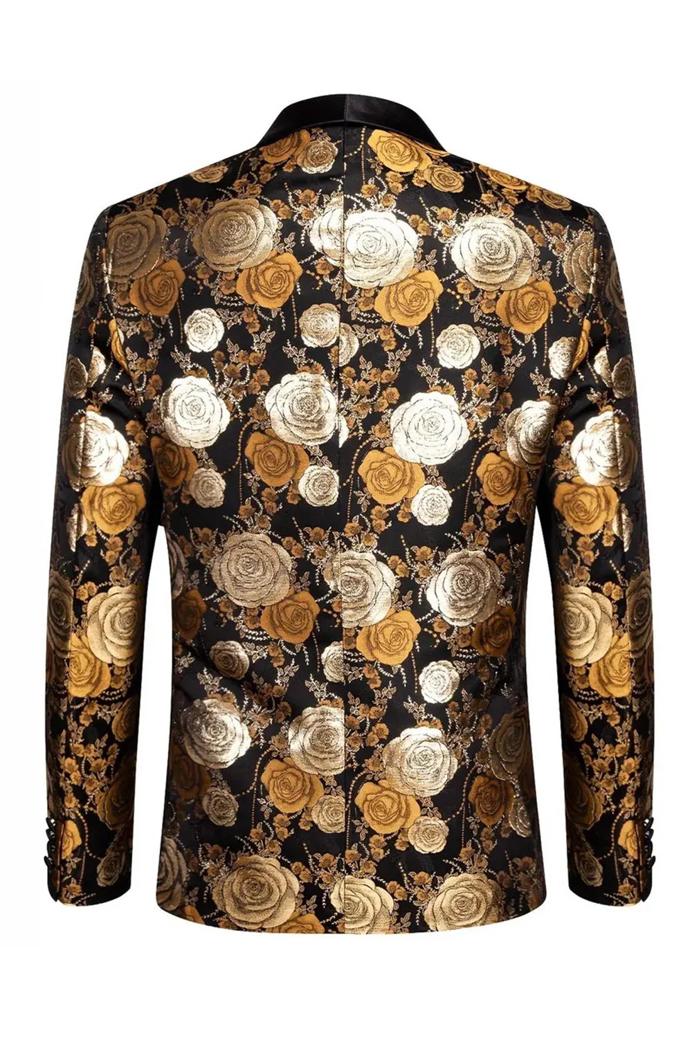 Châle fleuri Jacquard doré à revers, veston simple boutonnage pour hommes - Image 2