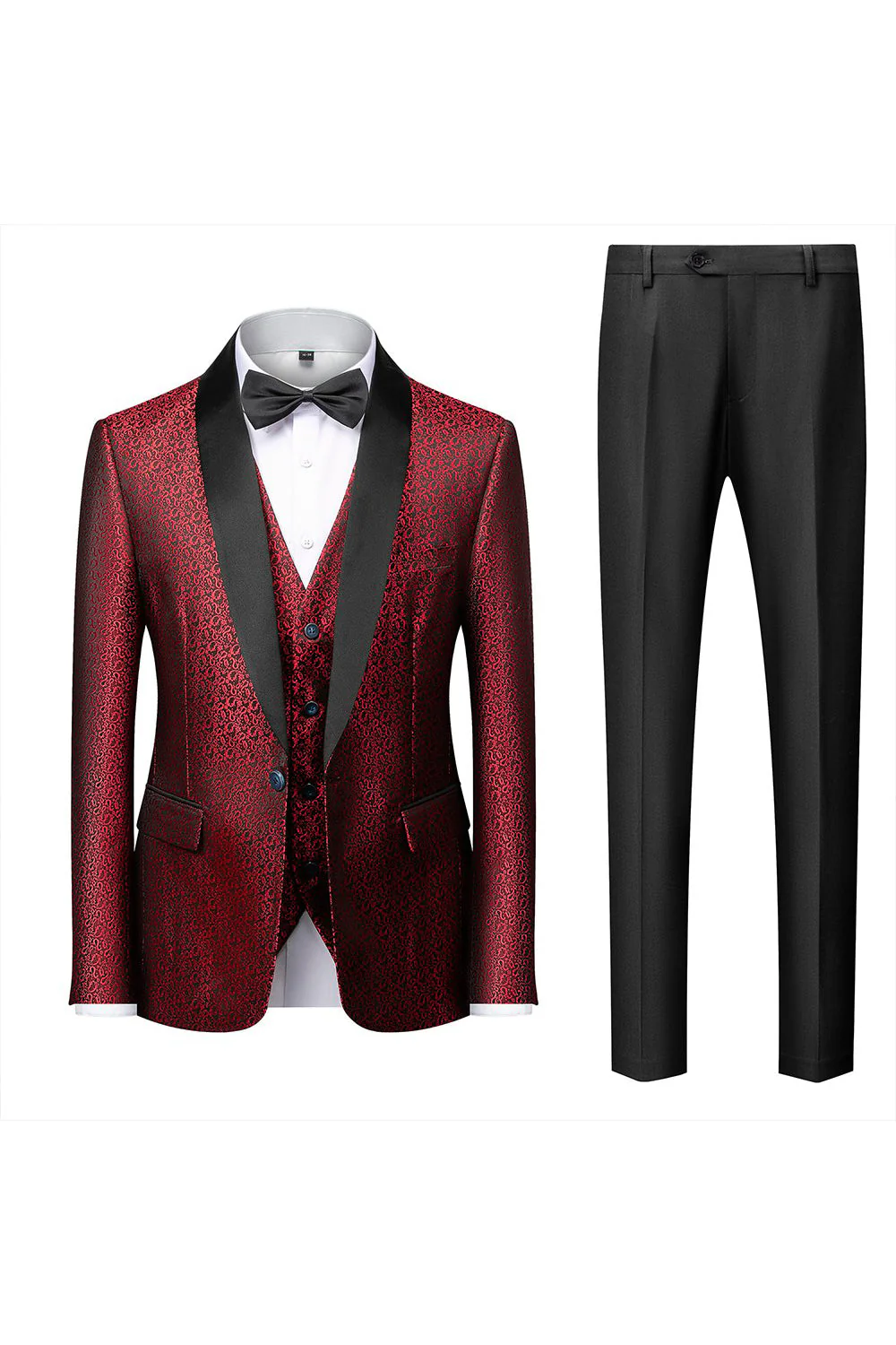 Costume 3 pièces homme en jacquard noir avec châle à revers - Image 4