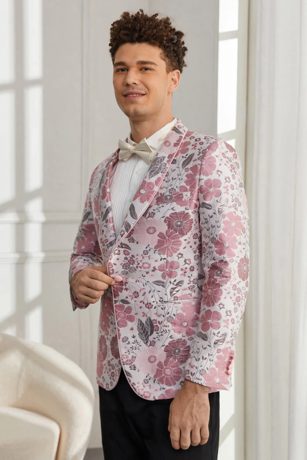 Châle Revers Un bouton Rose Floral Jacquard 2 pièces Homecoming Costumes - Image 3