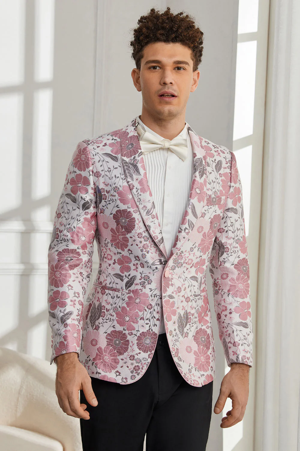 Châle Revers Un bouton Rose Floral Jacquard 2 pièces Homecoming Costumes - Image 6