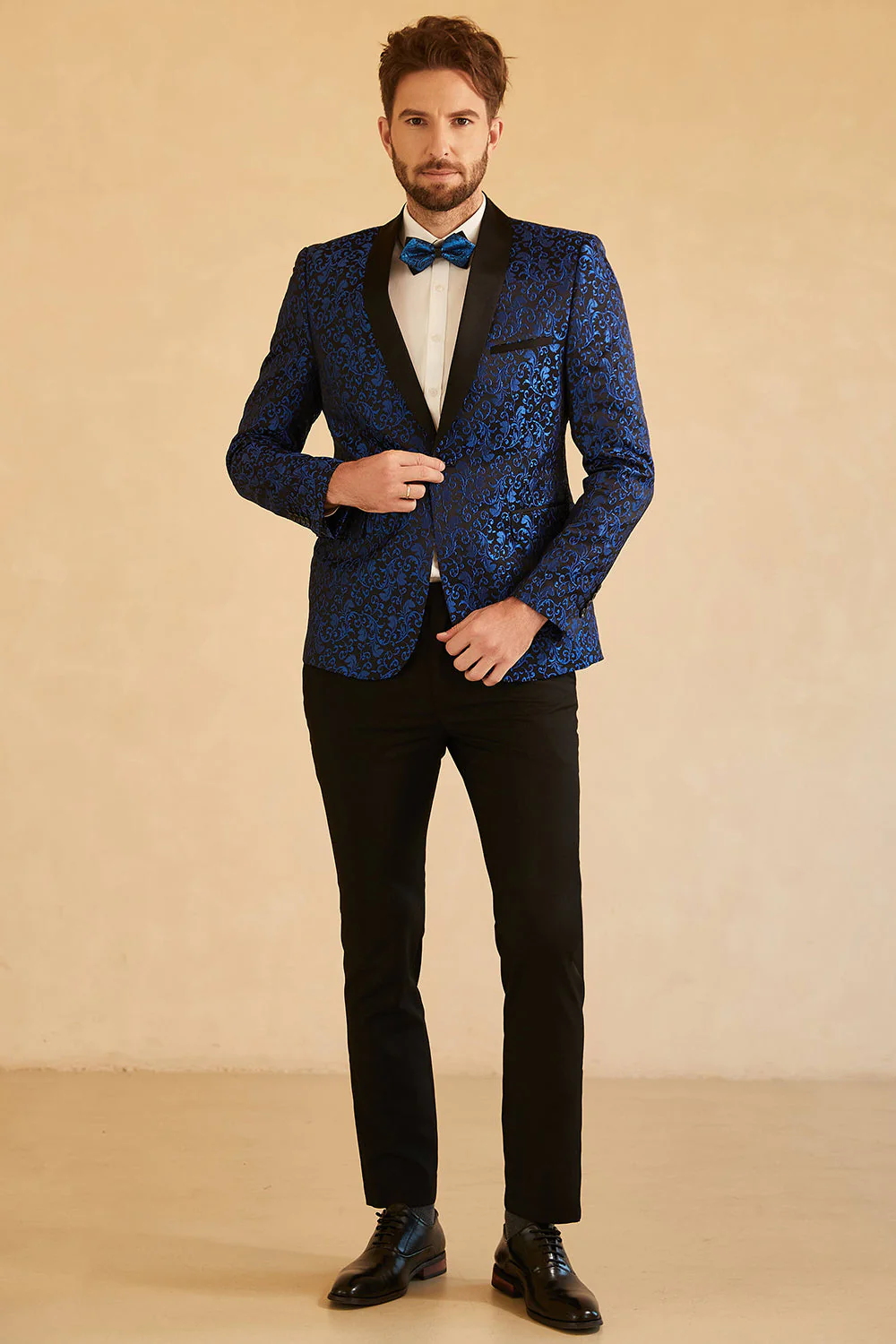 Châle rouge Revers Jacquard Blazer de bal des finissants masculin à un bouton - Image 12