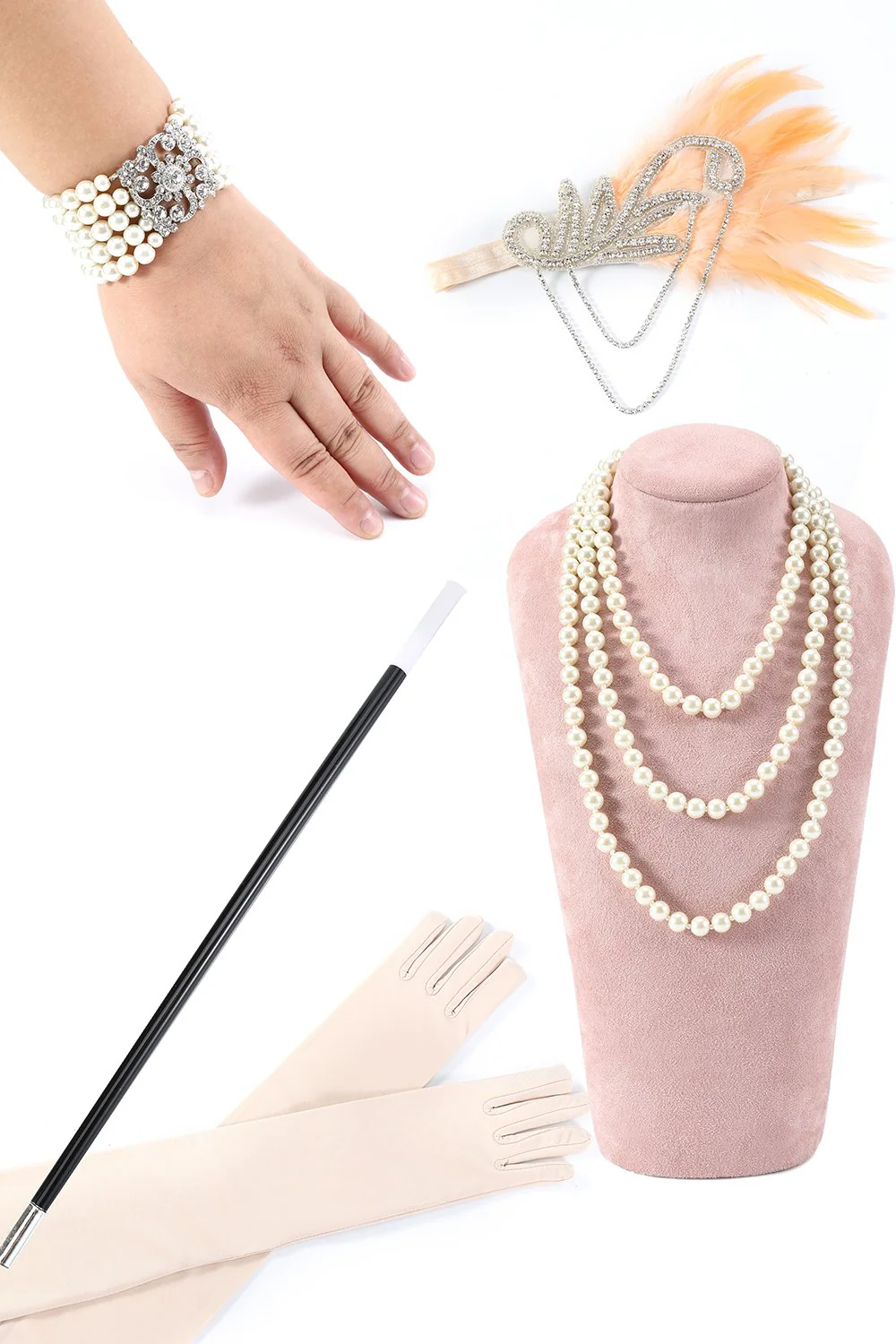 Champagne 1920s Accessoires Cinq Pièces Ensembles