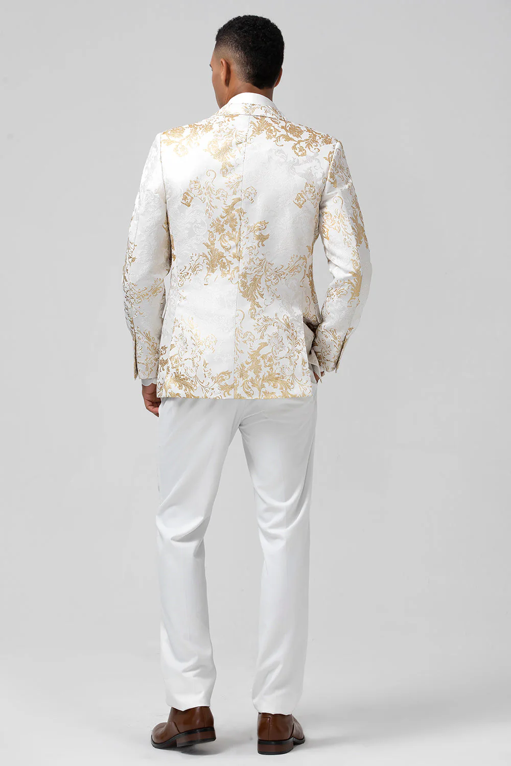 Champagne 2 pièces à revers en pointe un bouton Jacquard Costumes de bal pour hommes - Image 2