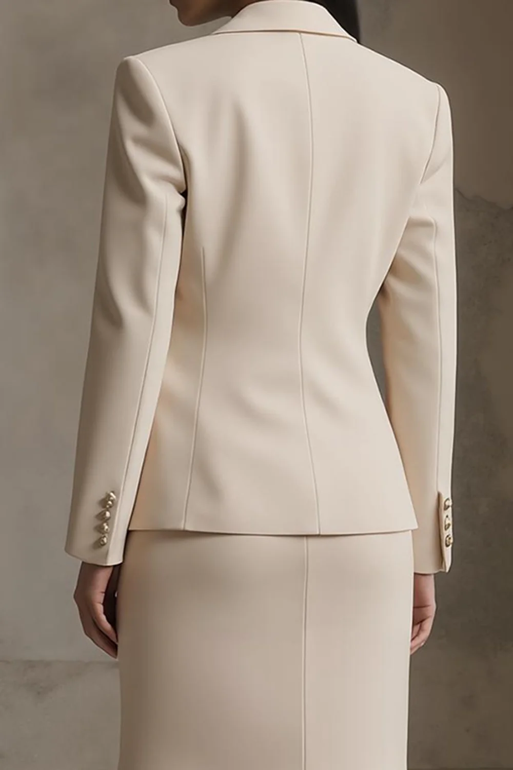 Robe d'affaires midi 2 pièces champagne jupe crayon revers cranté - Image 4