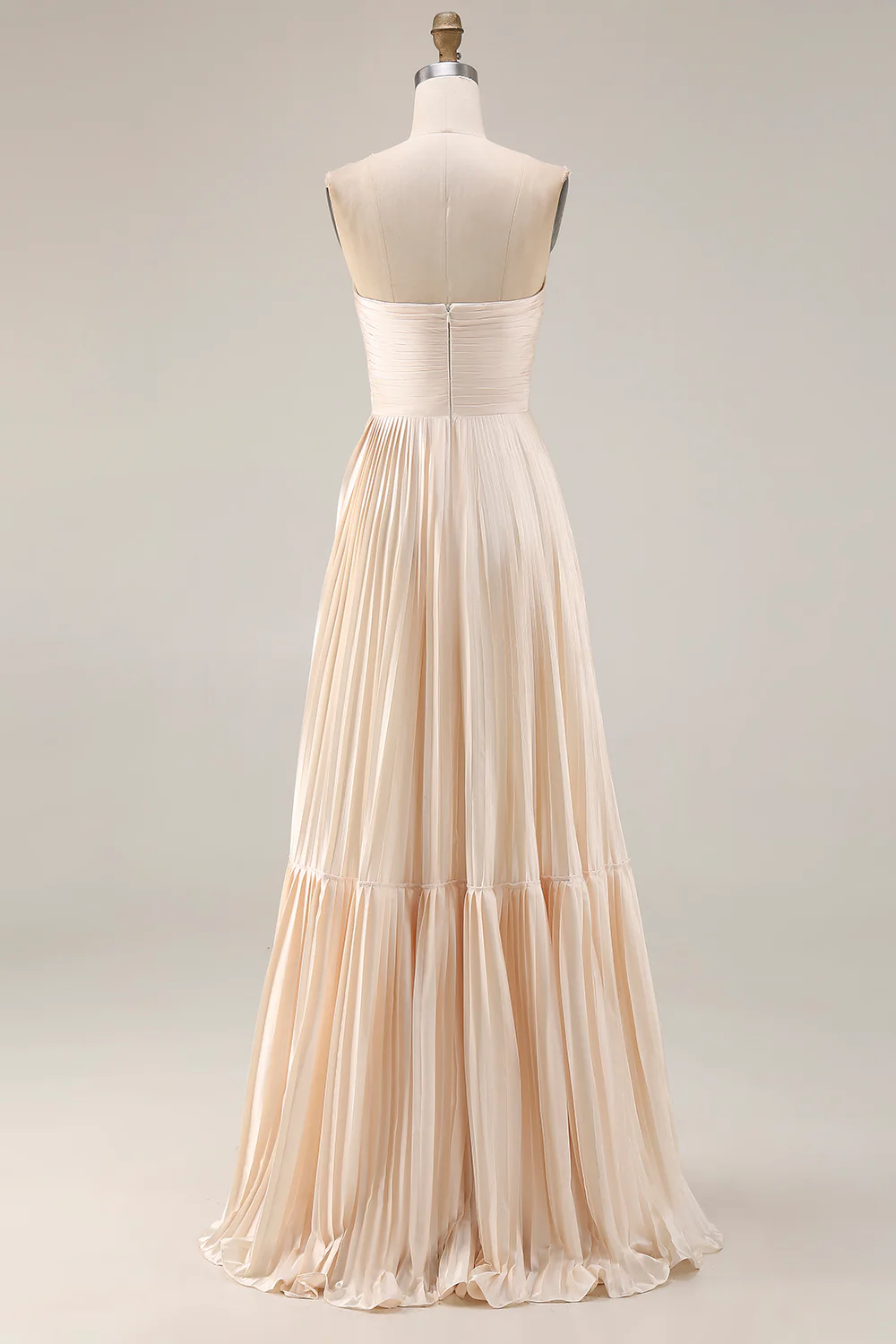 Champagne A Line Robe d’invitée longue de mariage plissée sans bretelles - Image 4