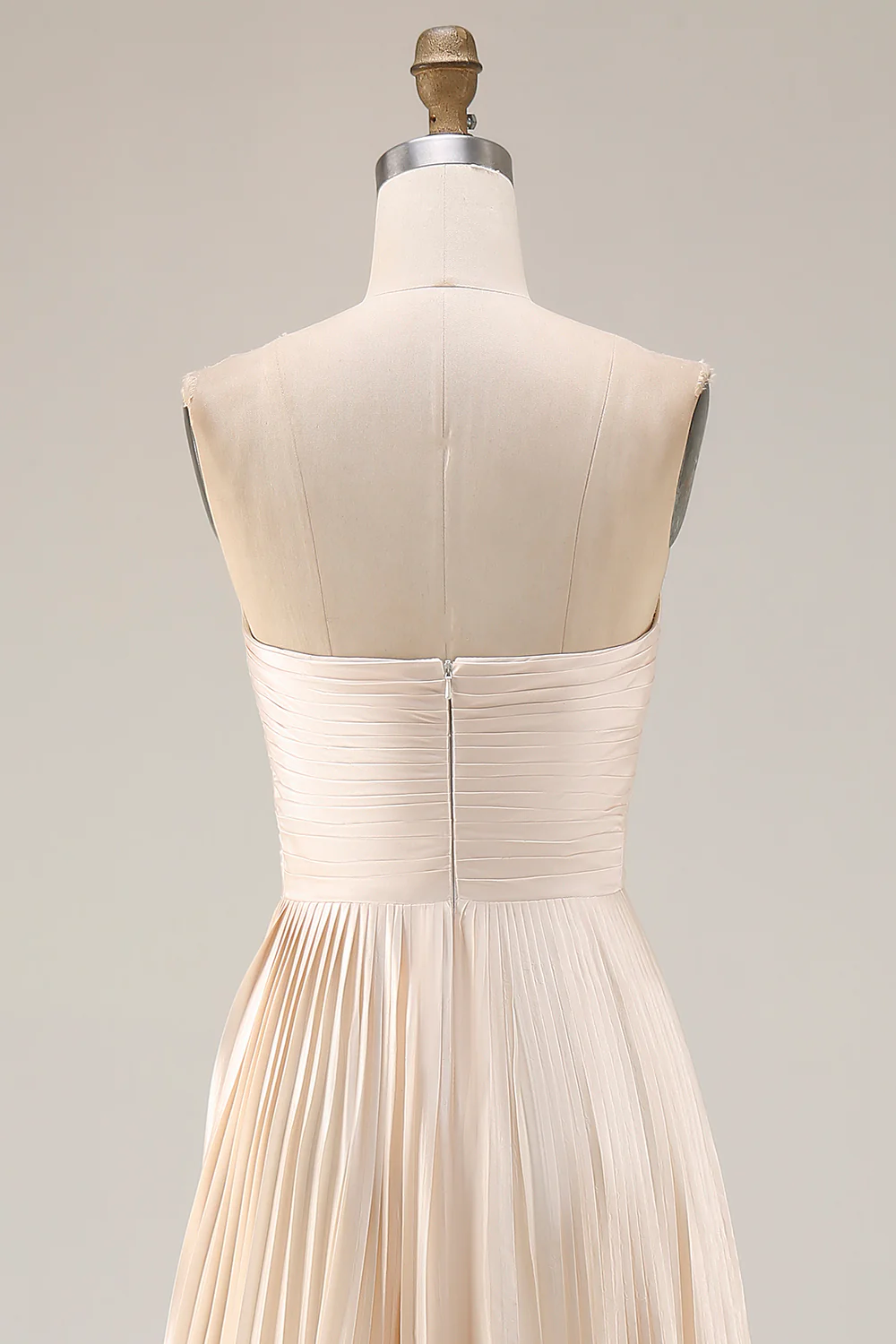 Champagne A Line Robe d’invitée longue de mariage plissée sans bretelles - Image 7