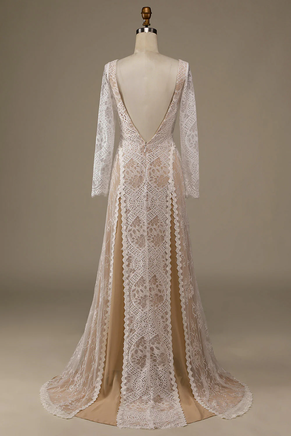 Champagne Manches Longues Dentelle Sweep Train Robe de mariée - Image 2
