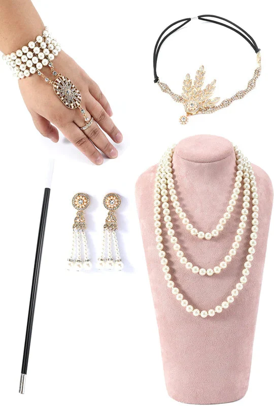 Champagne Paillettes Franges 1920s Gatsby Robe avec 20s Accessoires Set - Image 4