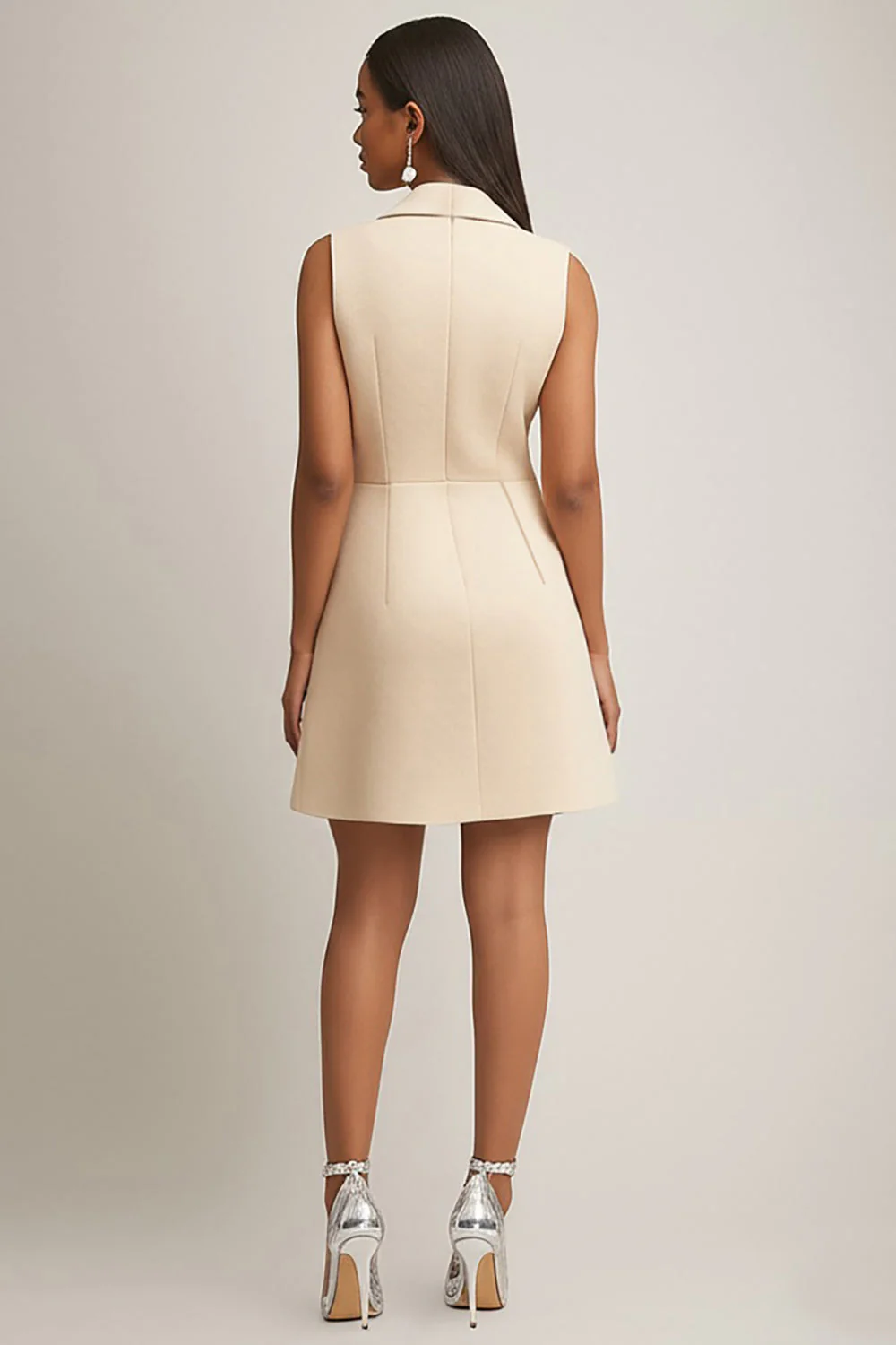 Robe de travail courte champagne avec poches - Image 2
