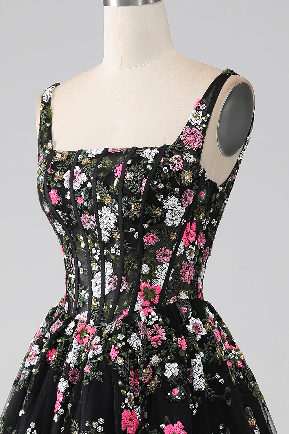 Charmante robe de soirée Corset Champagne à col carré charmante avec appliques - Image 10