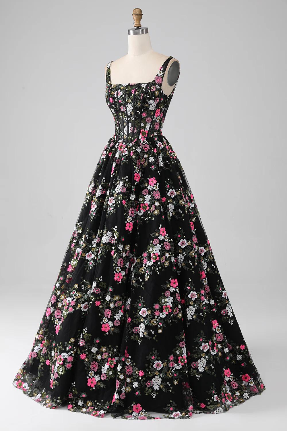 Charmante robe de soirée Corset Champagne à col carré charmante avec appliques - Image 7