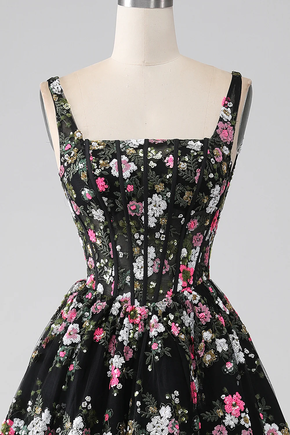 Charmante robe de soirée Corset Champagne à col carré charmante avec appliques - Image 9
