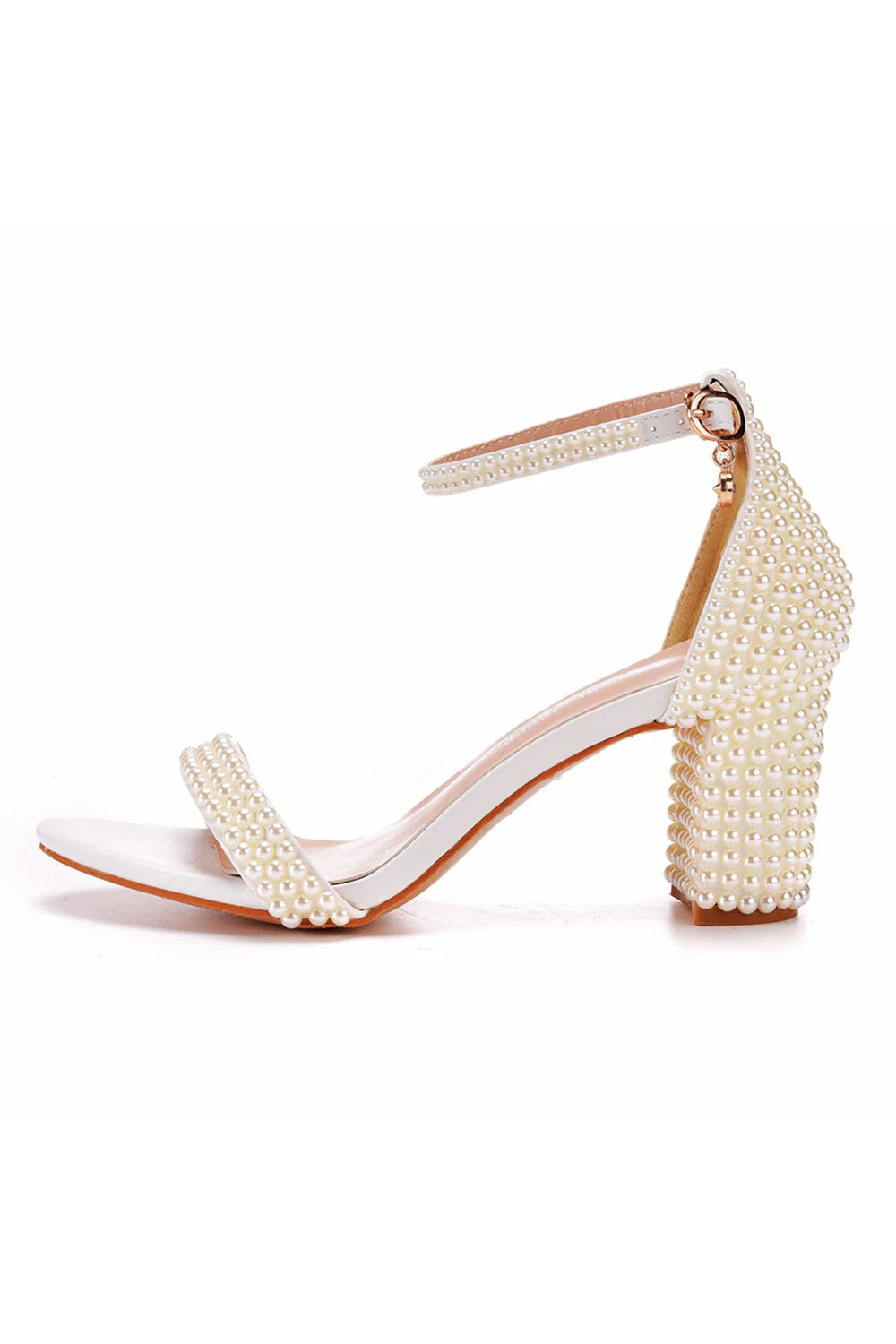 Chaussures à talon épais ivoire à bout ouvert avec perles - Image 3