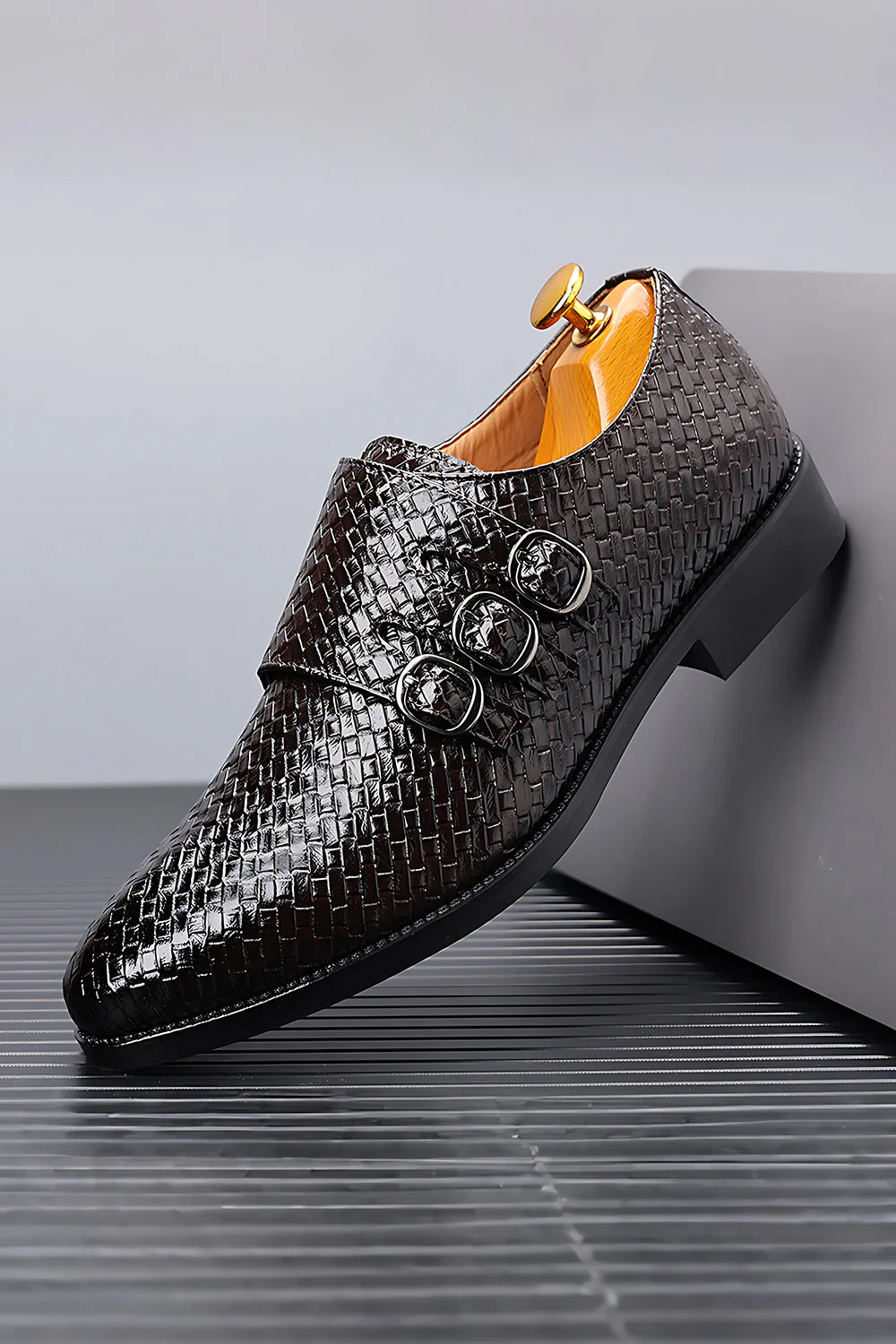 Chaussures de fête en cuir noir à enfiler pour hommes - Image 11