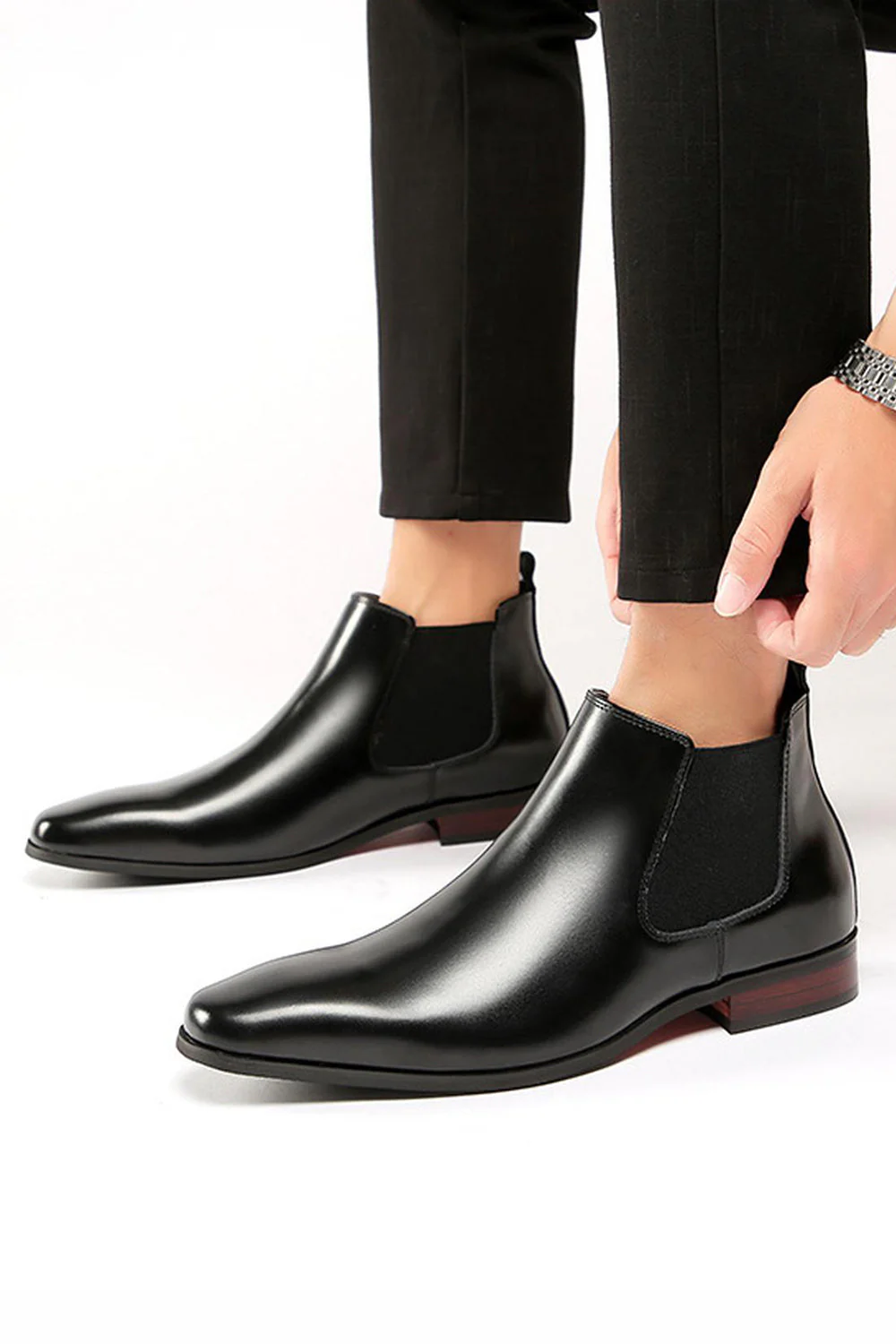 Chaussures de fête noires en cuir slip-on pour hommes
