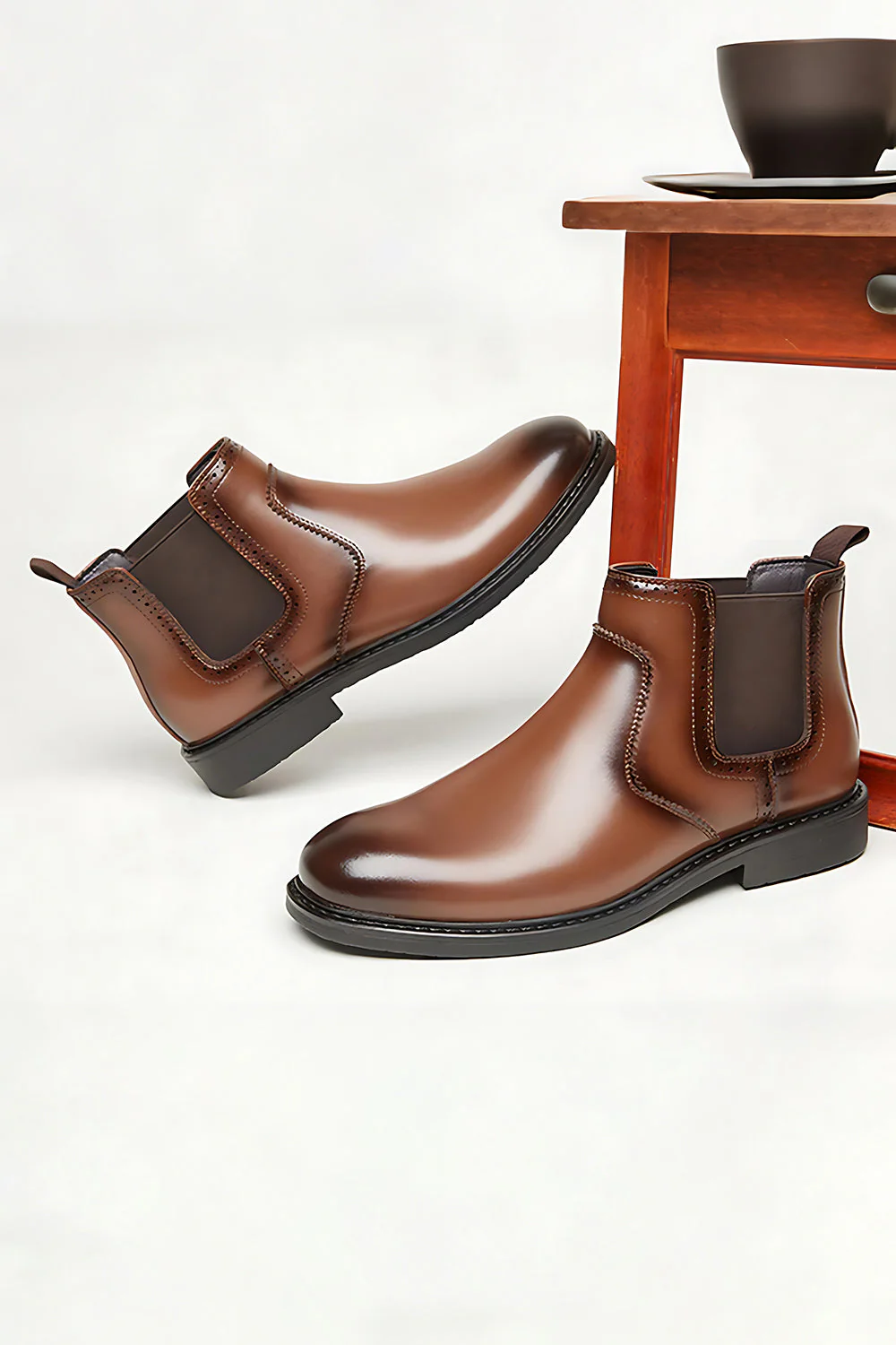 Chaussures décontractées en cuir noir montants pour hommes - Image 7