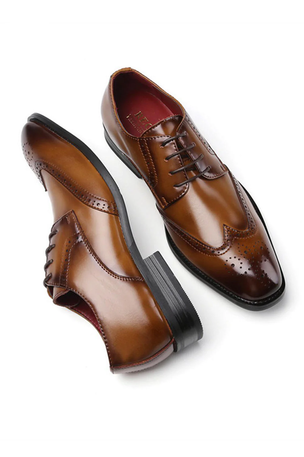 Chaussures en cuir marron à lacets pour hommes - Image 2