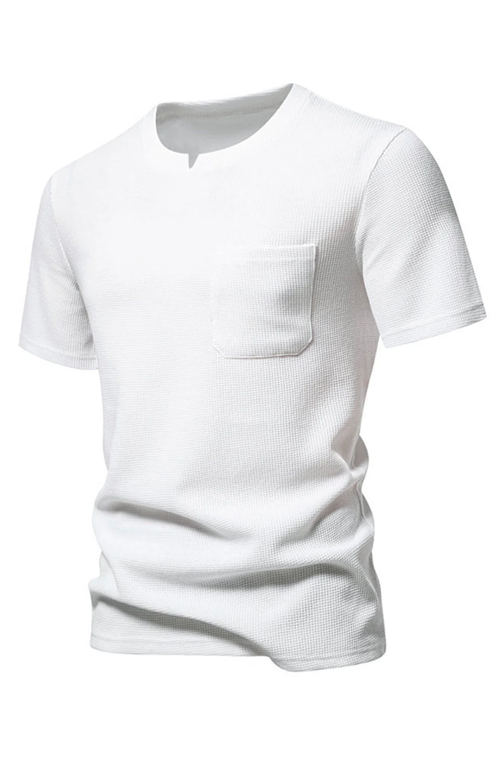 Chemise homme à manches courtes en coton blanc à col rond - Image 3