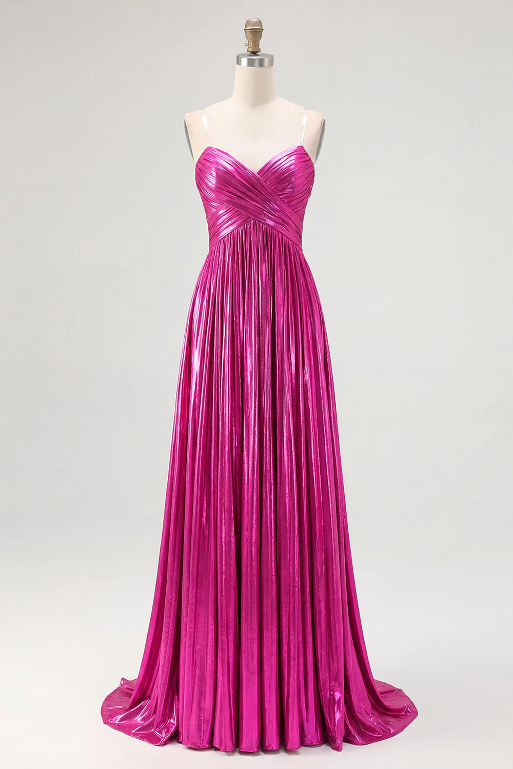 Robe de soirée longue plissée en satin doré chic avec décolleté en V profond et coupe trapèze - Image 11