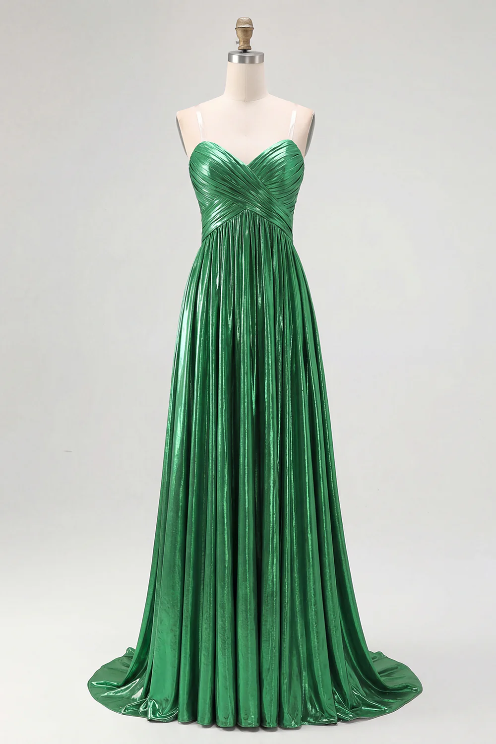 Robe de soirée longue plissée en satin doré chic avec décolleté en V profond et coupe trapèze - Image 12