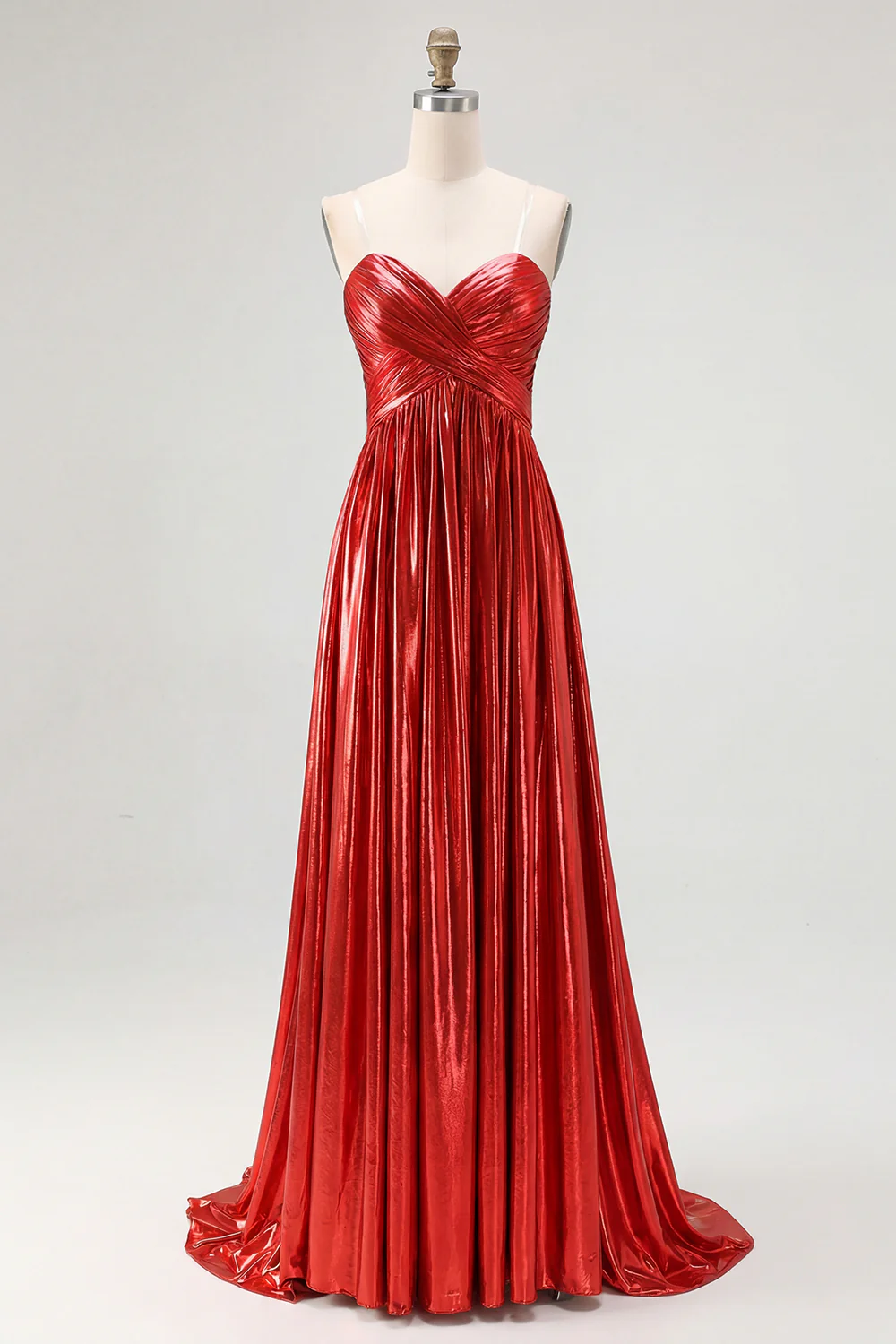 Robe de soirée longue plissée en satin doré chic avec décolleté en V profond et coupe trapèze - Image 13
