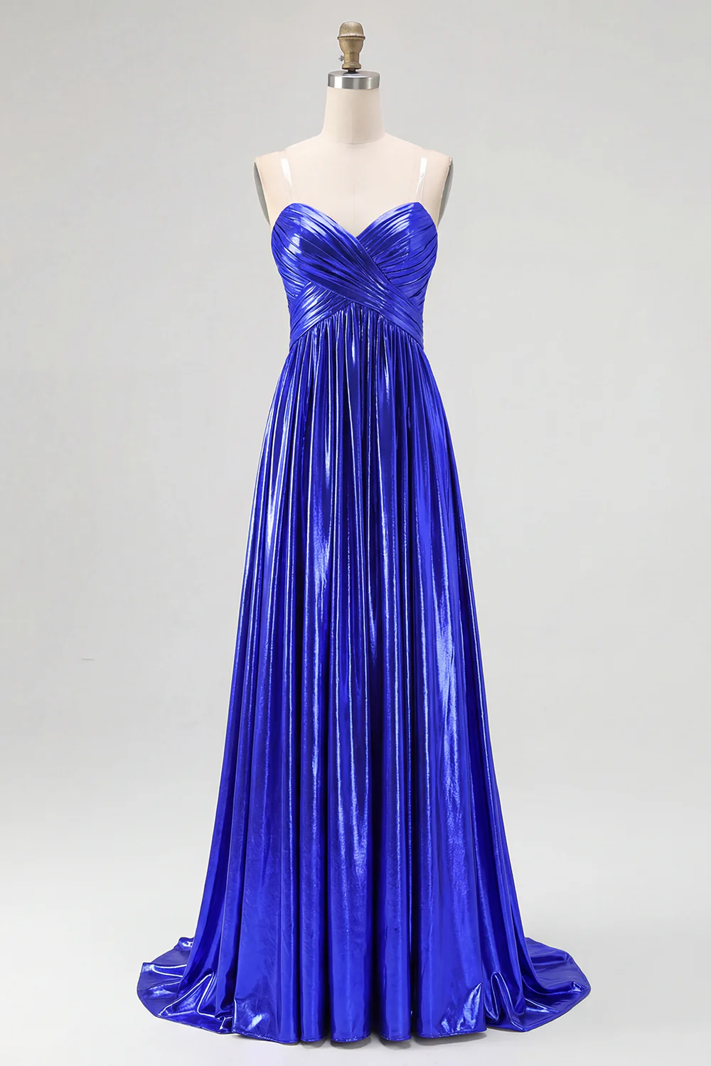 Robe de soirée longue plissée en satin doré chic avec décolleté en V profond et coupe trapèze - Image 14