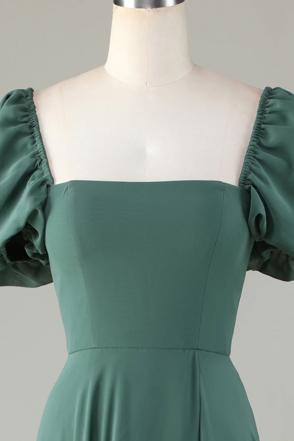 Robe de demoiselle d'honneur eucalyptus en mousseline à manches bouffantes - Image 4