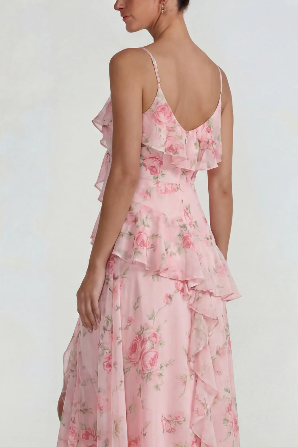 Chiffon rose à volants bleu robe Midi Line avec fente - Image 12