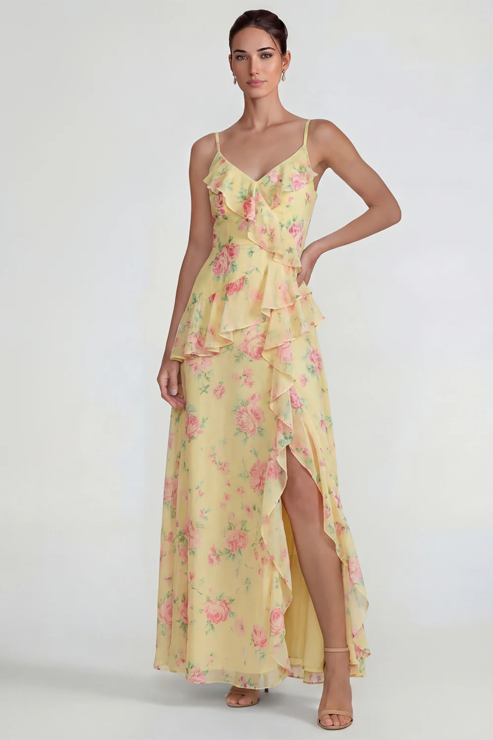 Chiffon rose à volants bleu robe Midi Line avec fente - Image 13