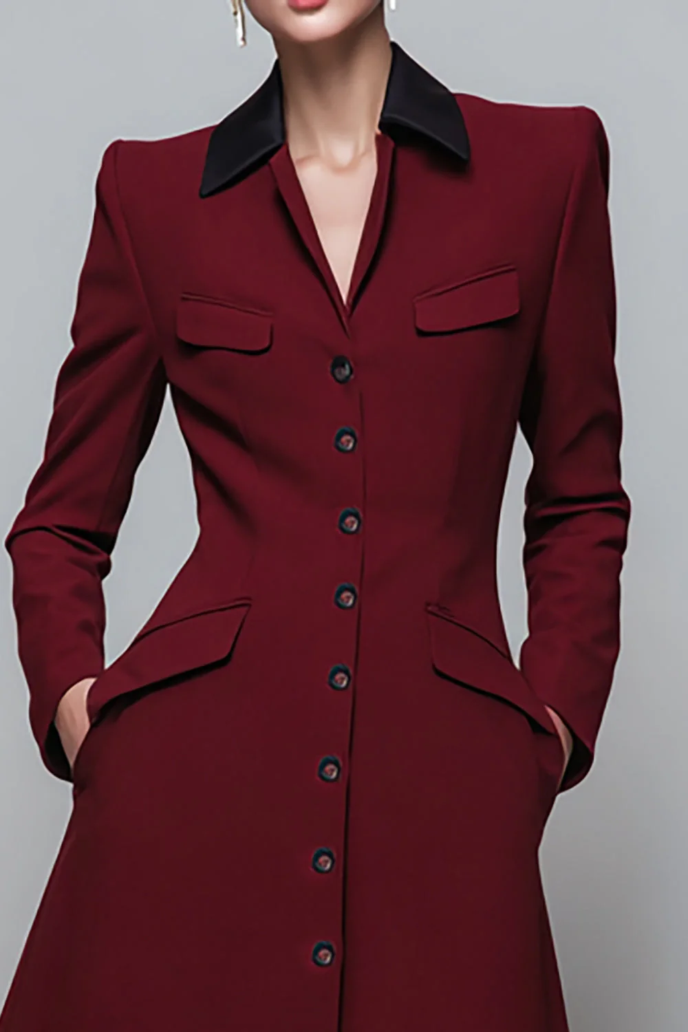 Col Col Bourgogne Midi Robe de travail en satin A Line - Image 2
