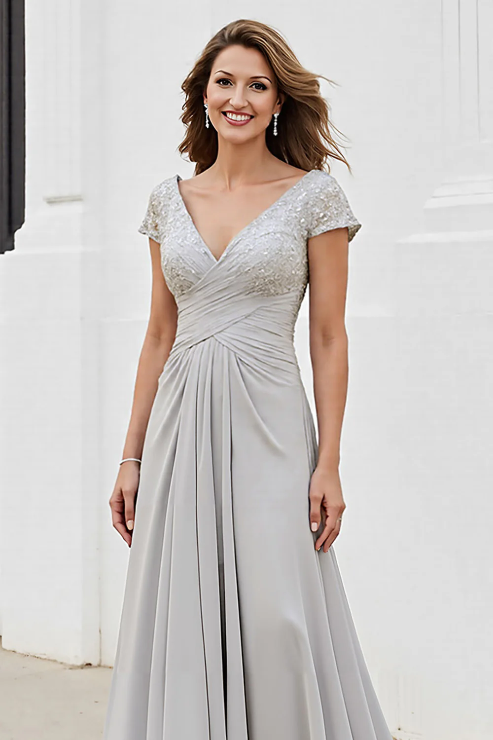 Col V Argenté Ruché Une Ligne Mère De La Robe De La Mariée - Image 4