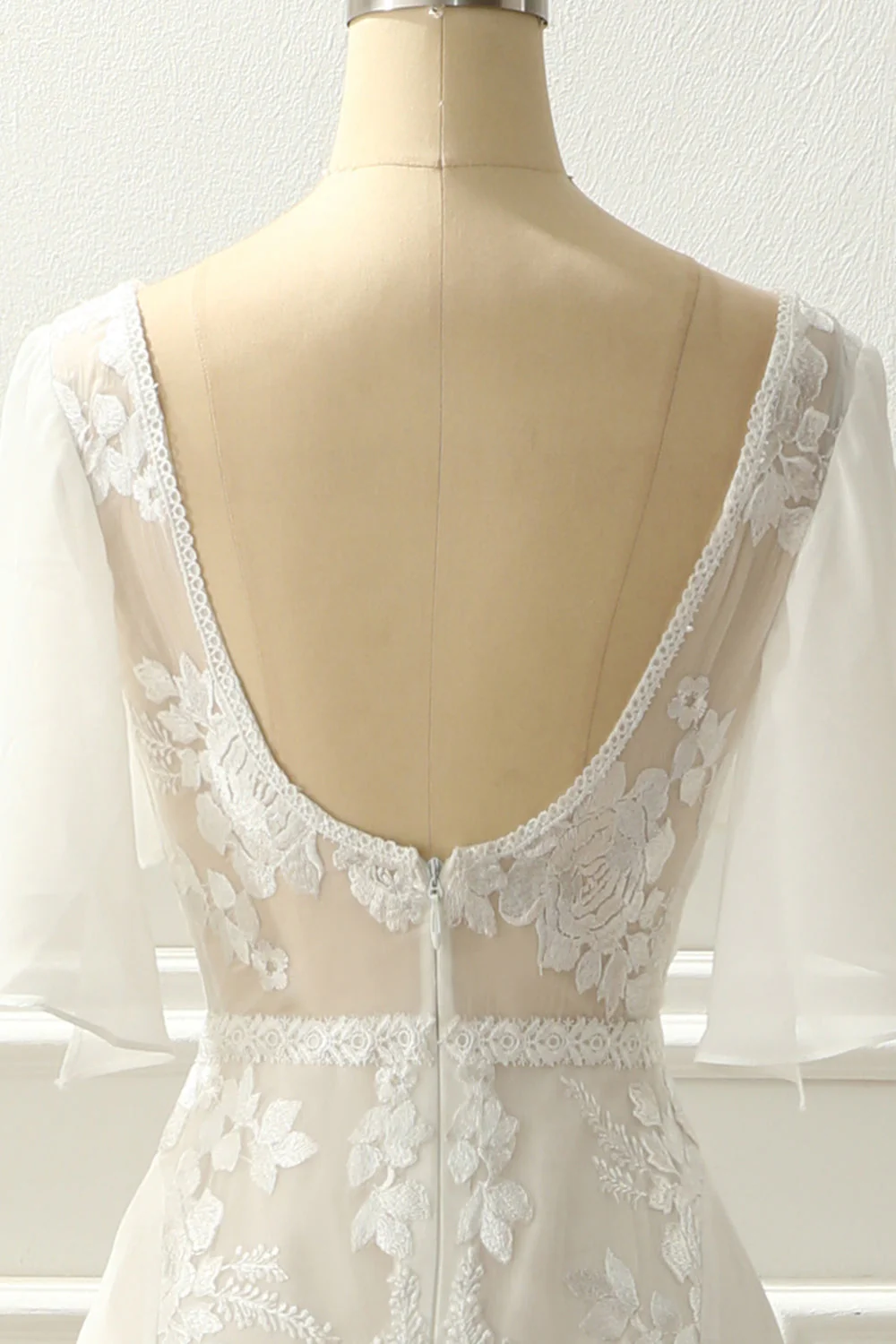 Col V ivoire Une ligne Robe de mariée longue avec appliques - Image 6