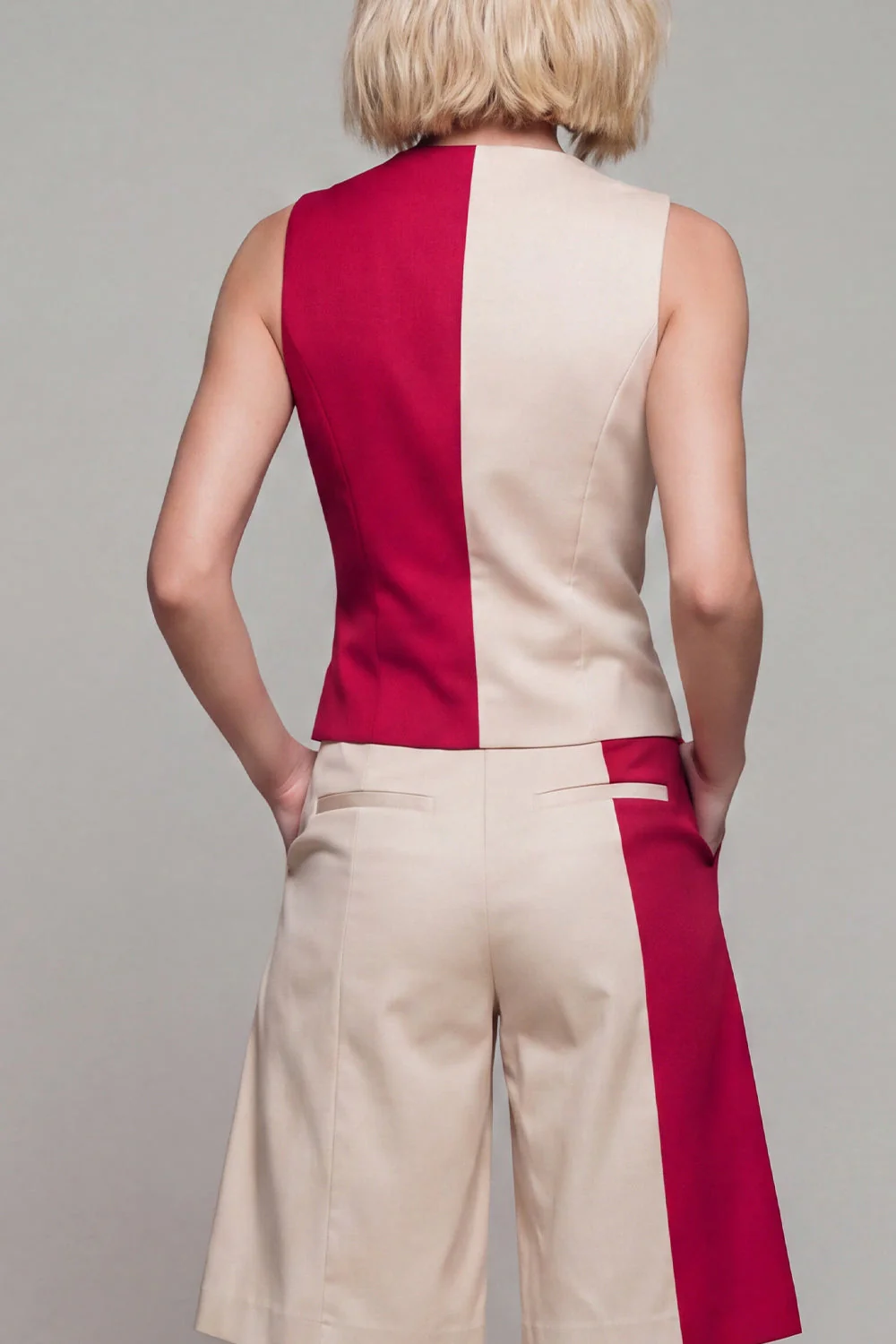 ColorBlock Combinaison femme à col V en 2 pièces claire kaki - Image 4