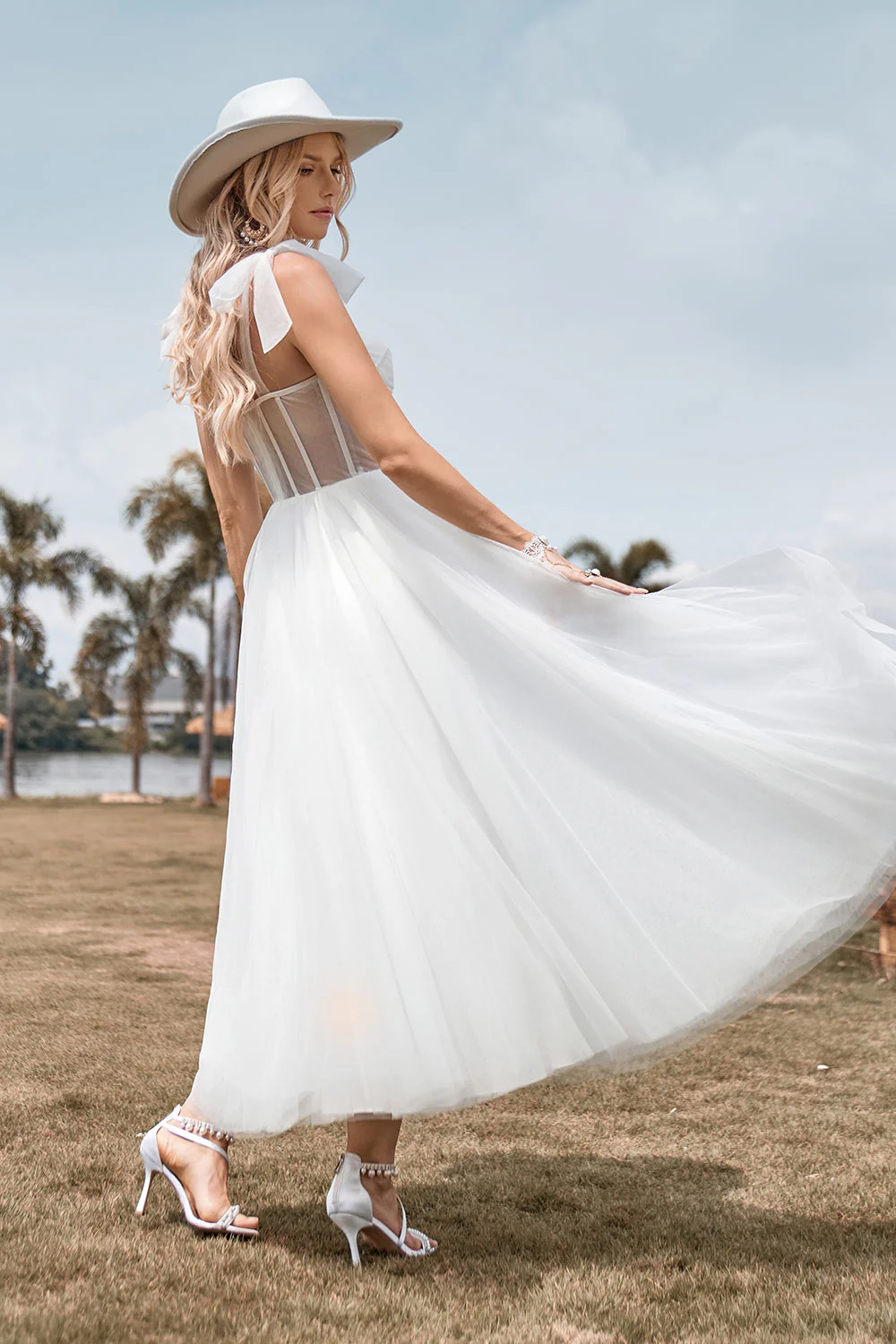 Colosset Tulle Ivoire Tea-Length A Line Robe de mariée - Image 2