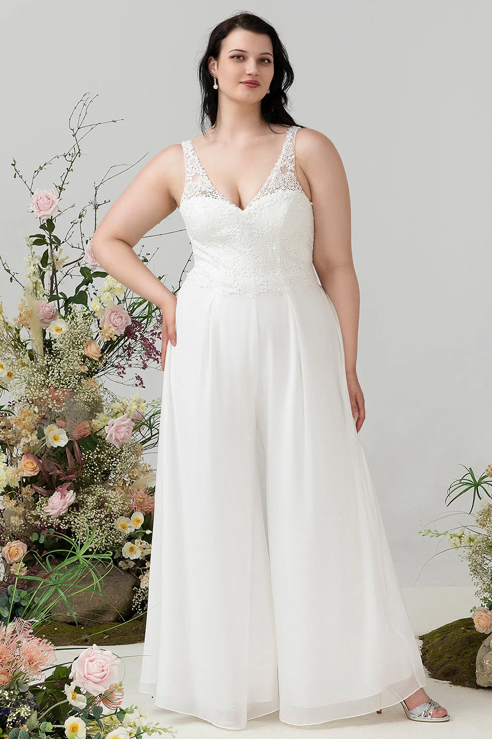 Combinaison en dentelle ivoire et mousseline de soie pour mariage