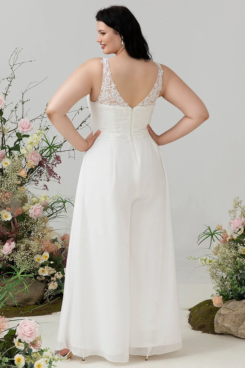 Combinaison en dentelle ivoire et mousseline de soie pour mariage - Image 2