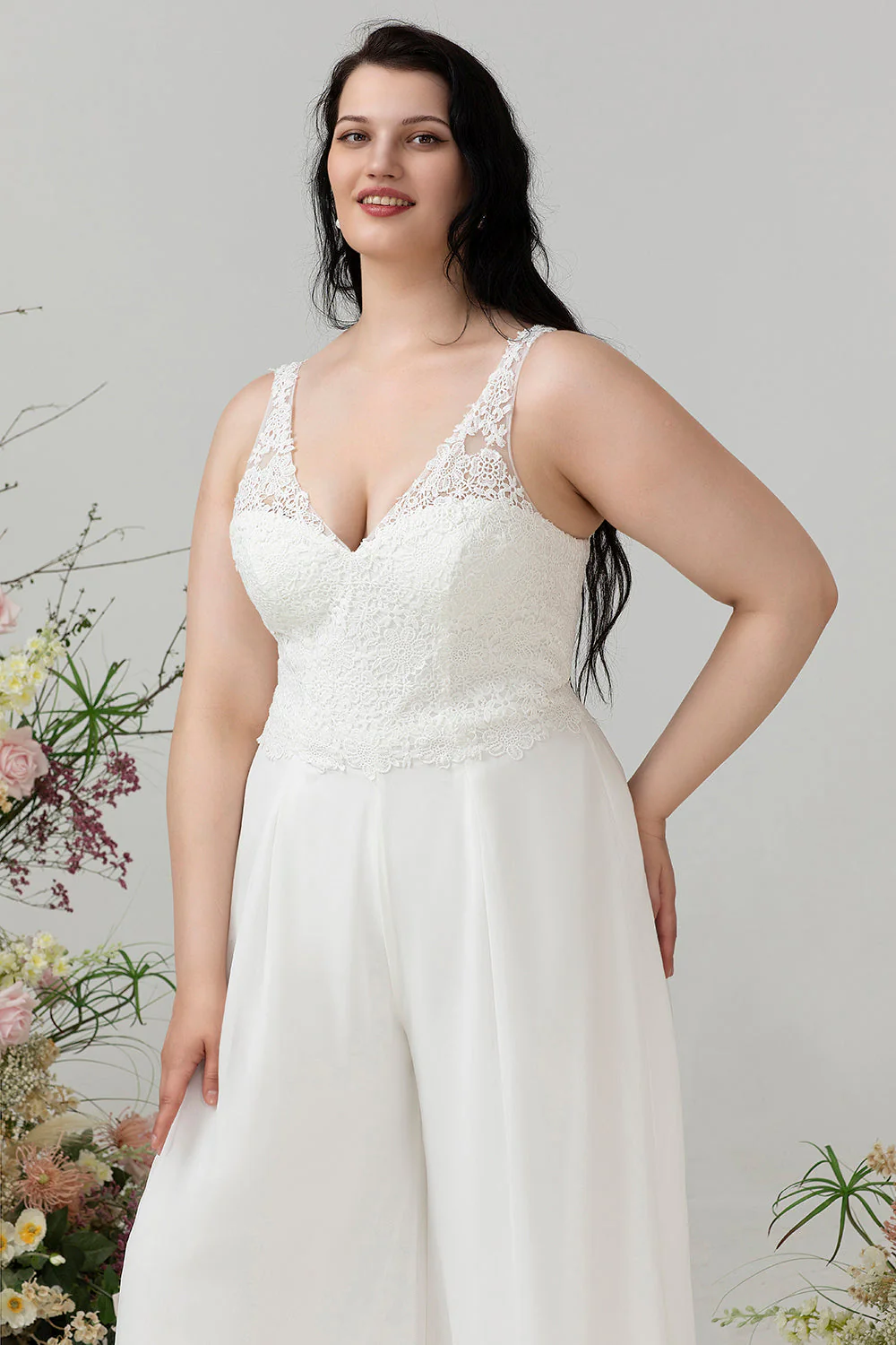 Combinaison en dentelle ivoire et mousseline de soie pour mariage - Image 6
