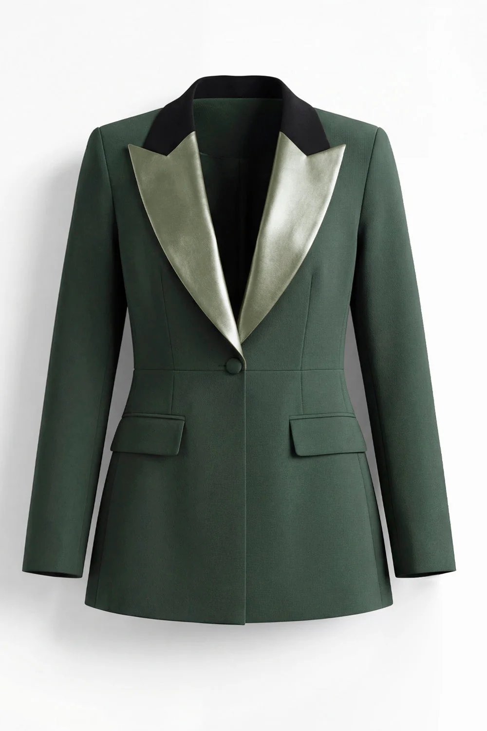 Complets de bal de bal vert foncé slim cut en deux pièces à revers point, simple boutonnage - Image 5