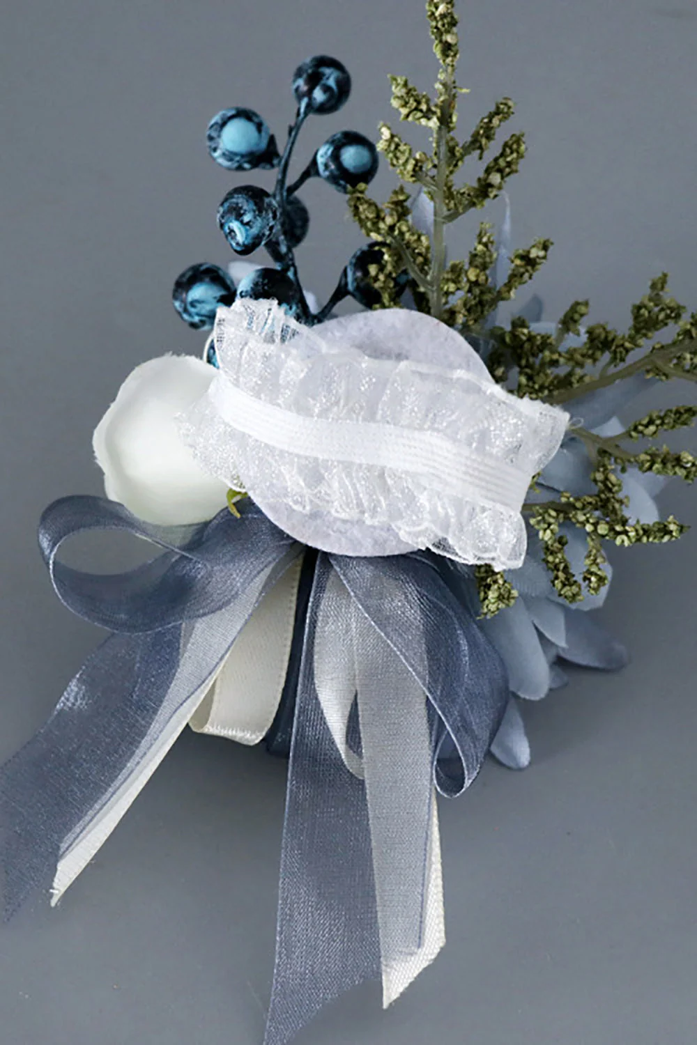 Corsage de poignet bleu gris et hommes boutonnière ensemble pour la fête de mariage de bal - Image 3