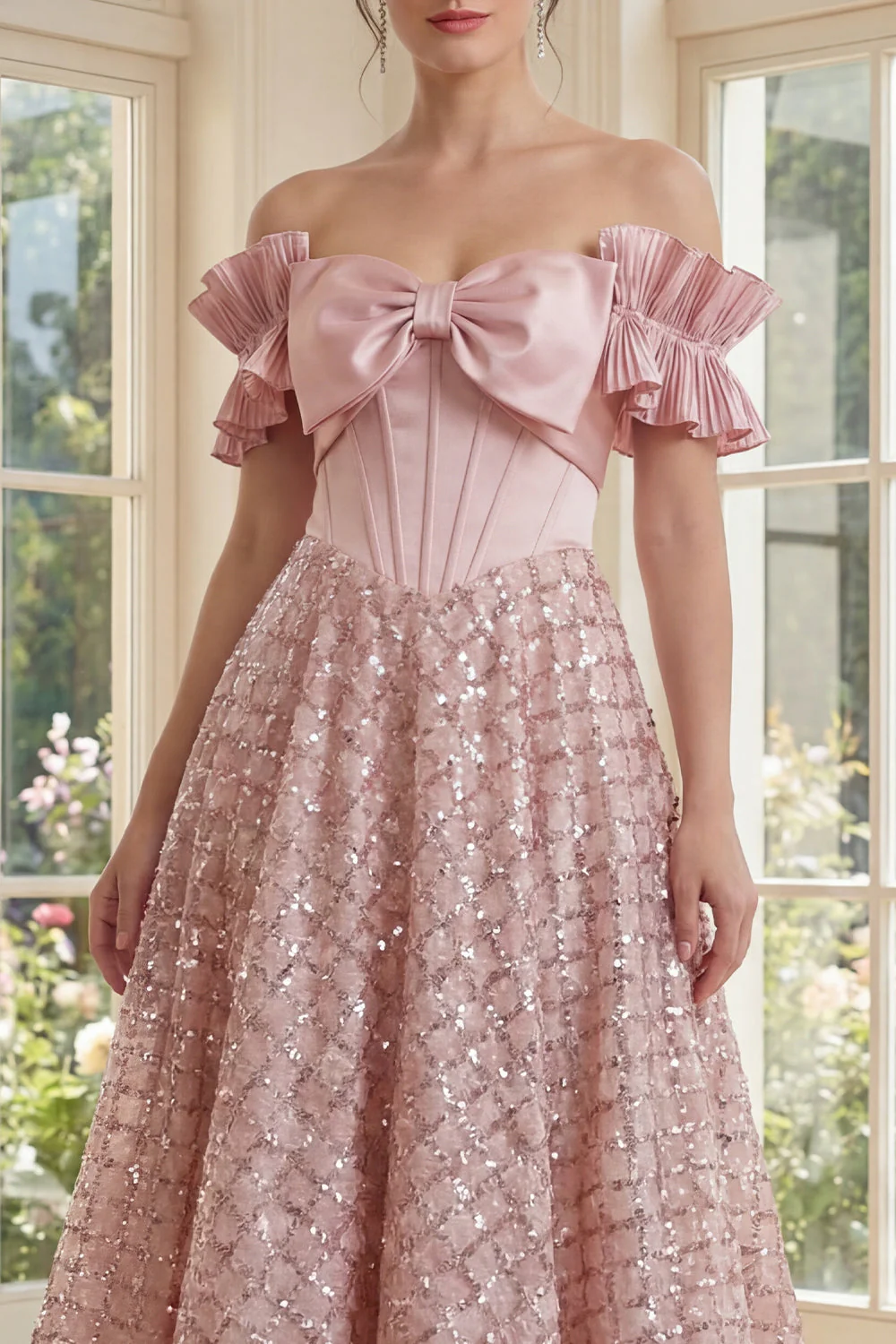 Corset à blush découvert Une robe Midi Line avec un nœud - Image 3