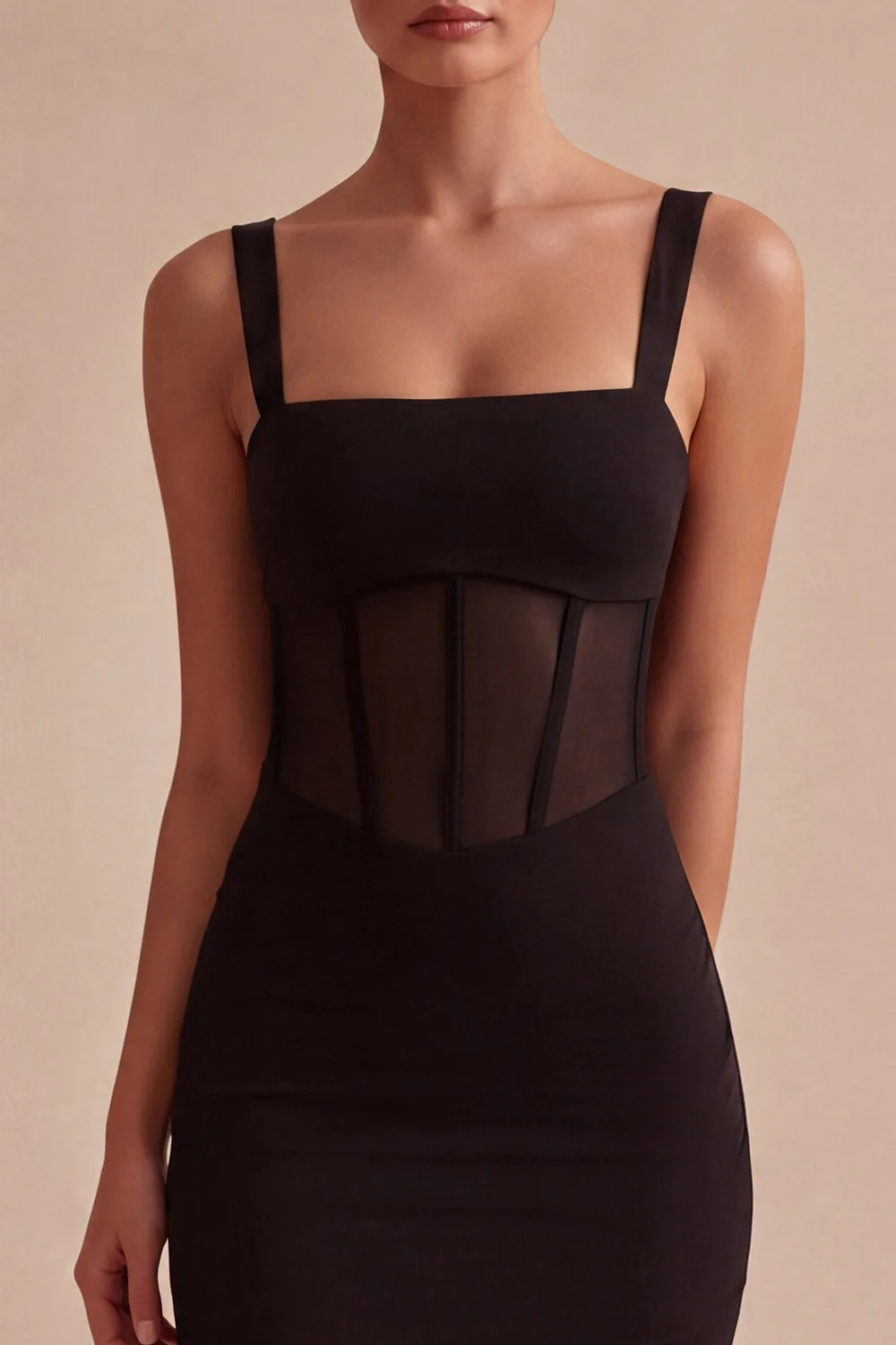 Corset à col carré Petite robe noire moulante - Image 4