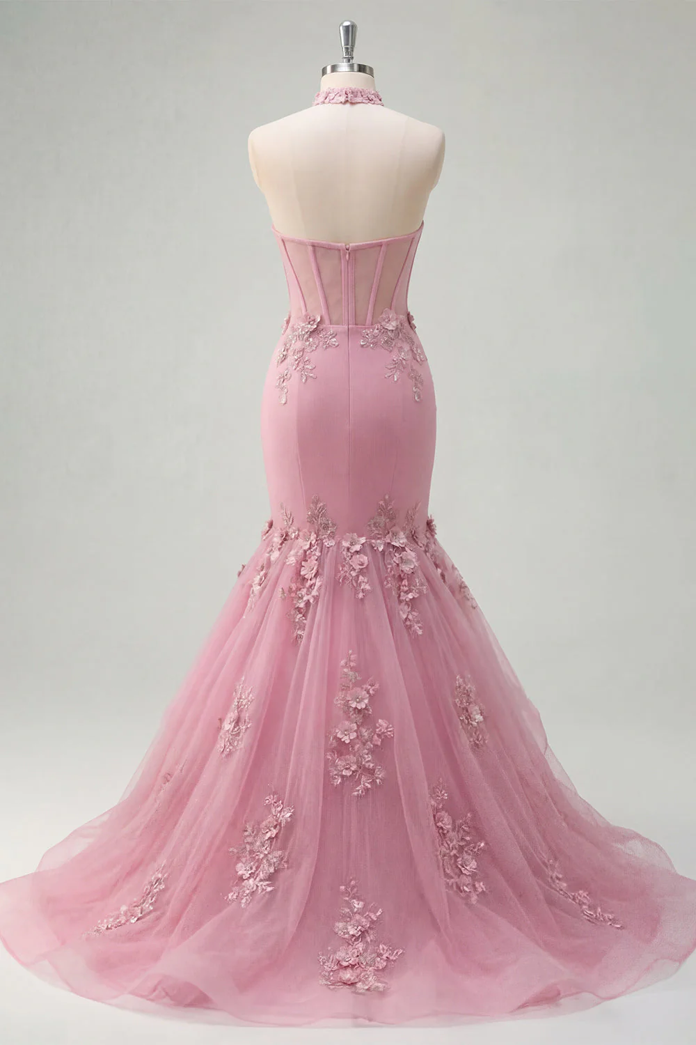 Corset à col nu en taro de sirène avec perles ornée de longue robe de bal avec des fleurs 3D - Image 2