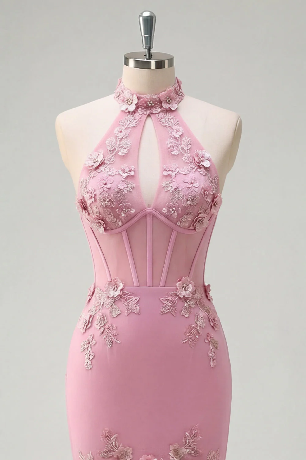 Corset à col nu en taro de sirène avec perles ornée de longue robe de bal avec des fleurs 3D - Image 5