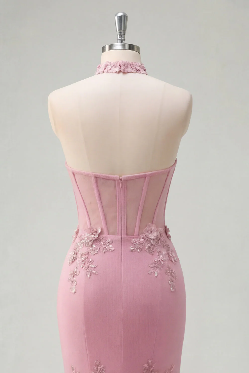 Corset à col nu en taro de sirène avec perles ornée de longue robe de bal avec des fleurs 3D - Image 6