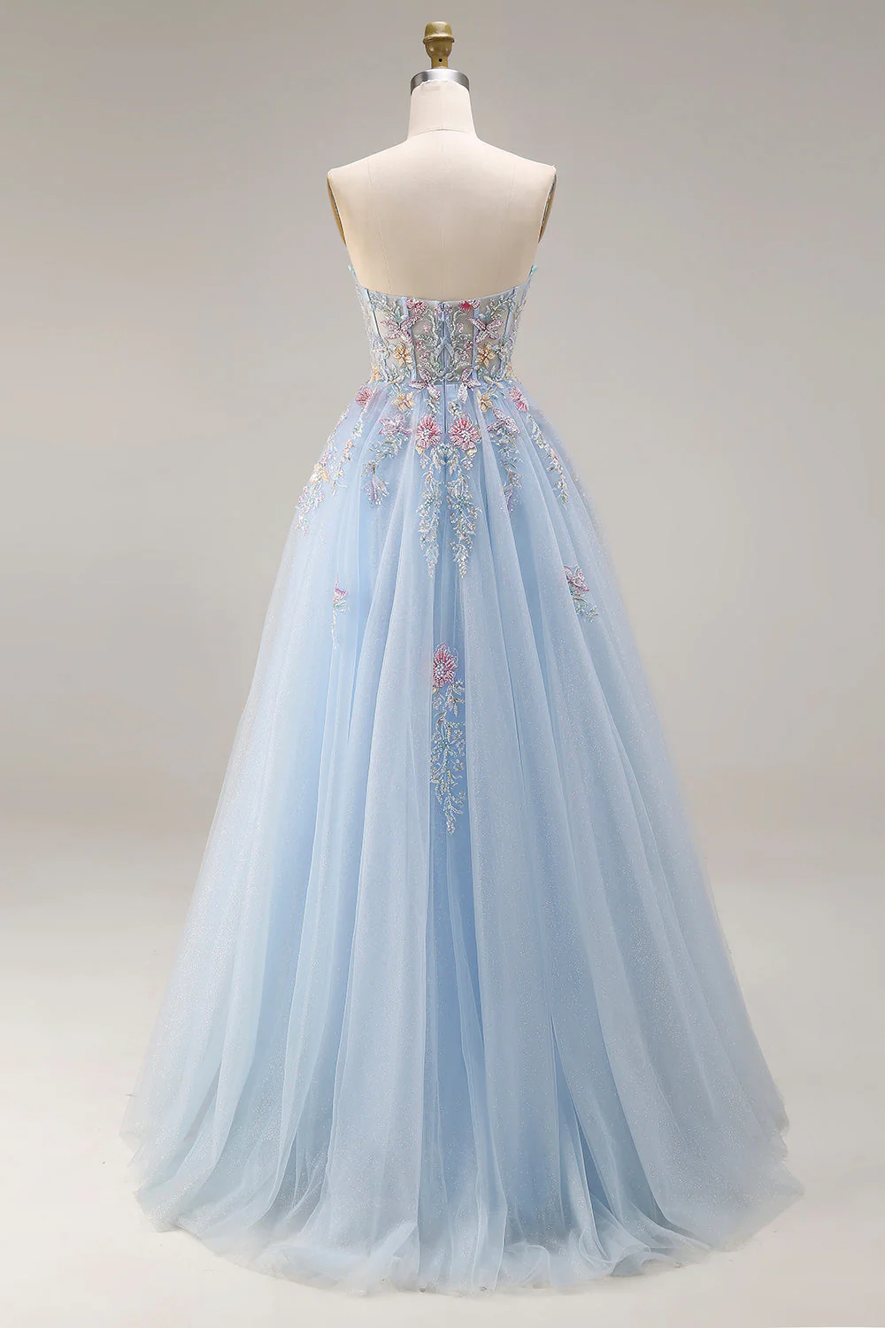 Corset A-Line Bleu ciel Sweetheart robe longue de bal avec perles - Image 2